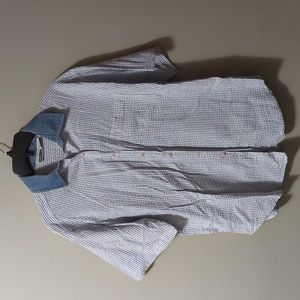 Blue and White Striped Shirt with Denim Collar - Details Sportswear - Size: L